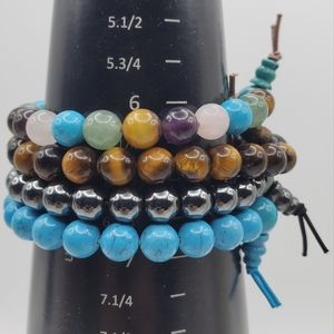 Gemstone Beaded Stretch Bracelet Tigers Eye Quartz Amethyst Turquoise Hematite